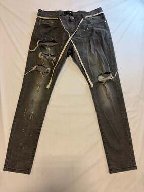 THRT Grey Distressed Paint Splatter Skinny Jeans with Shoelace Belt Size 34